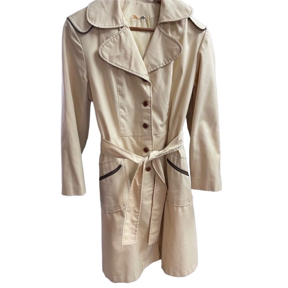 Ladies Button Down Trench Coat Jacket , Size 14, Tan, Vintage